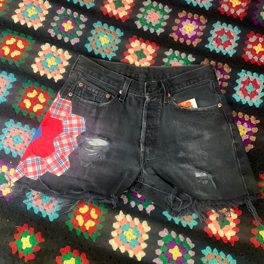 Vintage button fly quilt shorts